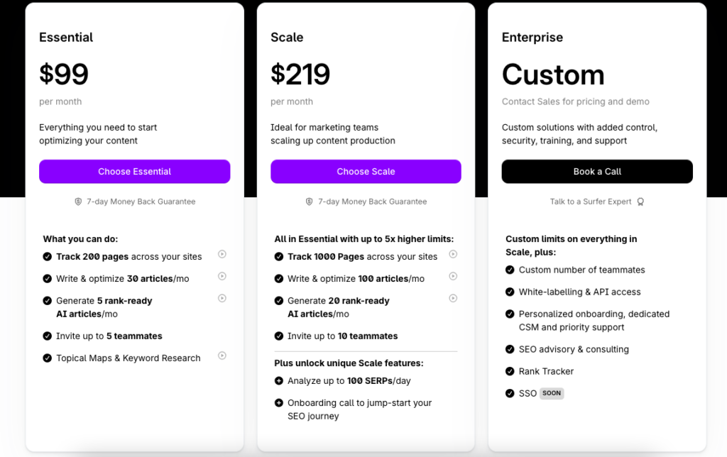 Surfer SEO Price - Monthly