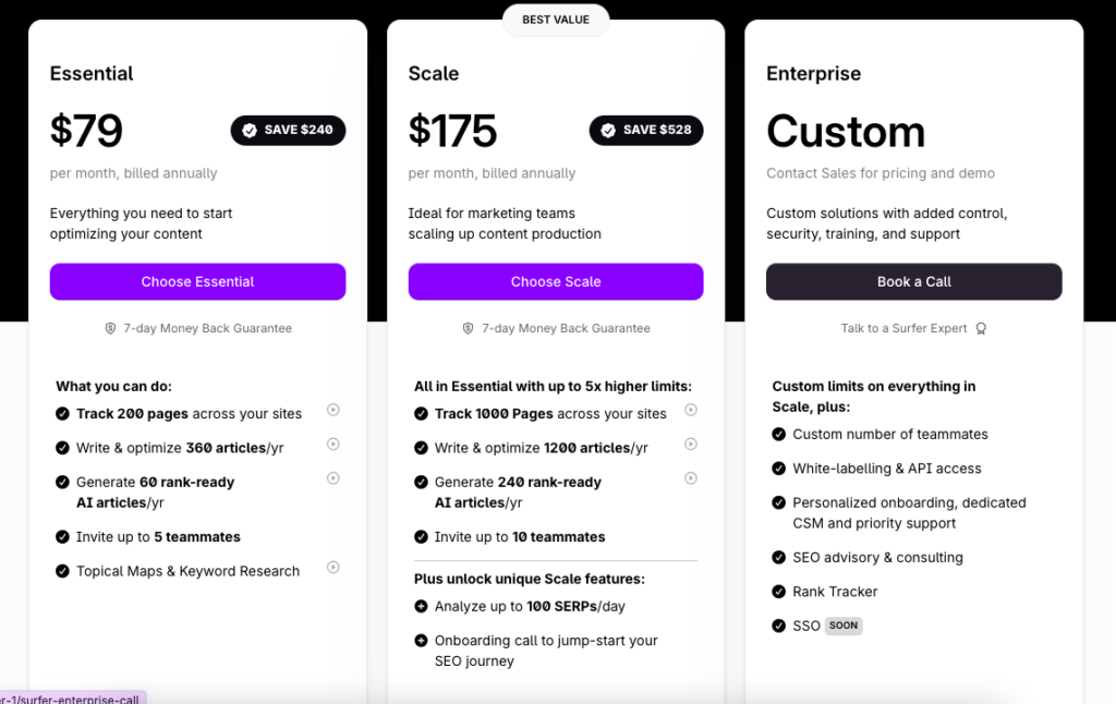Surfer SEO Price - Yearly